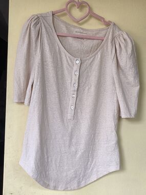 Madewell Puff Sleeve Henley Top in Light Pink